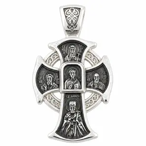 Оксидиран сребърен кръст с Иисус Христос, Свети Георги и Свети Димитър
