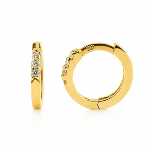 Златни обеци с камъчета от жълто злато 14к тип халки