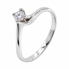 Златен дамски годежен пръстен бяло злато с диамант 0.12 ct