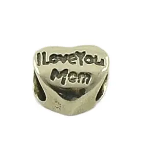 сребърен талисман сърце с надпис I Love You Mom