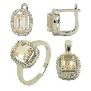 Сребърен комплект с морганит 4 ct и циркони – пръстен, обеци и висулка 36229