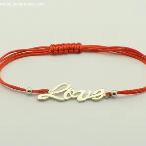 Сребърна гривна с червен конец Love