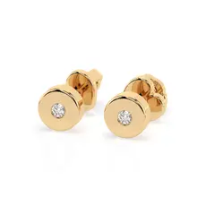 Златни дамски обеци с диаманти 0.04 ct кръгла форма на бял фон