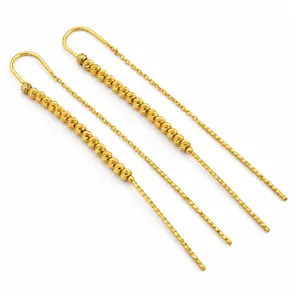 Златни дамски висящи обеци с топчета 14k