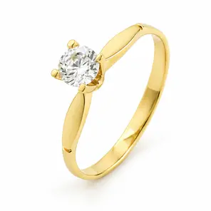 Дамски пръстен солитер от 14К жълто злато с кръгъл циркон