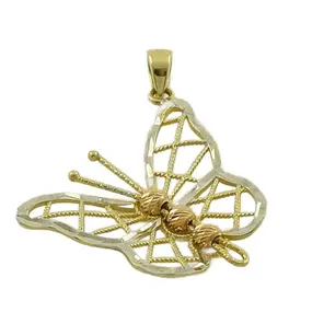 Златна висулка пеперуда от бяло, жълто и розово злато