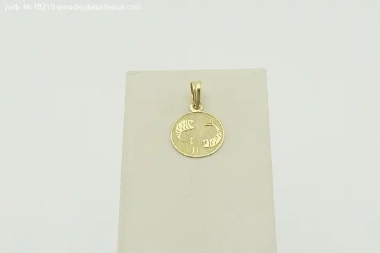 Златна висулка зодия Риби с полирана повърхност и релеф