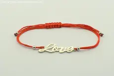 Сребърна гривна с червен конец Love