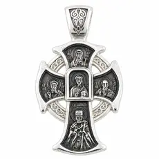 Оксидиран сребърен кръст с Иисус Христос, Свети Георги и Свети Димитър