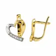 Златни дамски обеци сърца от бяло и жълто злато с циркони 14k