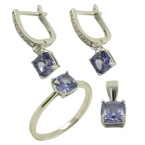 Сребърен комплект с танзанит 3.80 ct и циркони – пръстен, обеци и висулка 36232