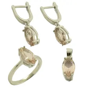 Сребърен комплект с морганит 4.00 ct – пръстен, обеци и висулка 36233
