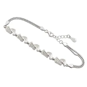Дамска сребърна гривна с крачета и циркони 925